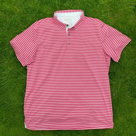 🏌️Pink & White Striped Golf Polo - Picture 1 of 4